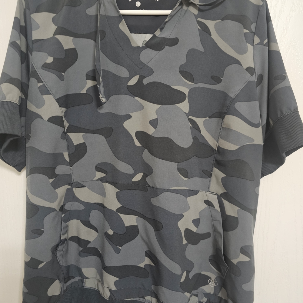 Gray and Black Camouflage Scrub Set